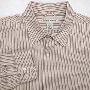 Banana‎ Republic Vintage Mens Button Down Shirt XL 17-17.5 Beige Vertical Stripe